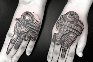 cyborg hand holds the world tattoo idea