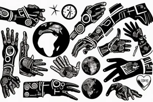 cyborg hand holds the world tattoo idea