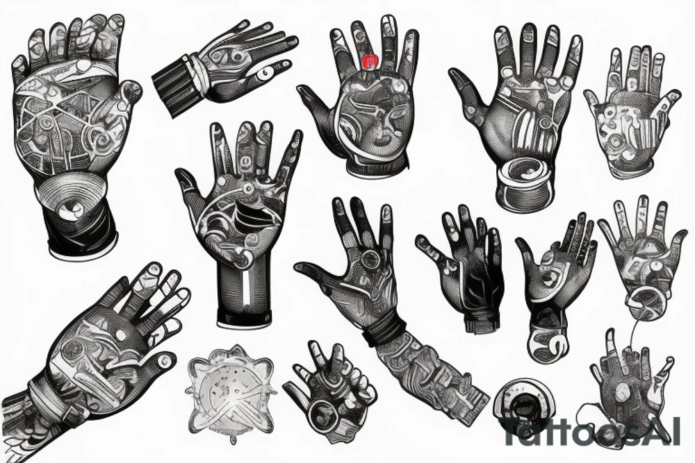 cyborg hand holds the world tattoo idea