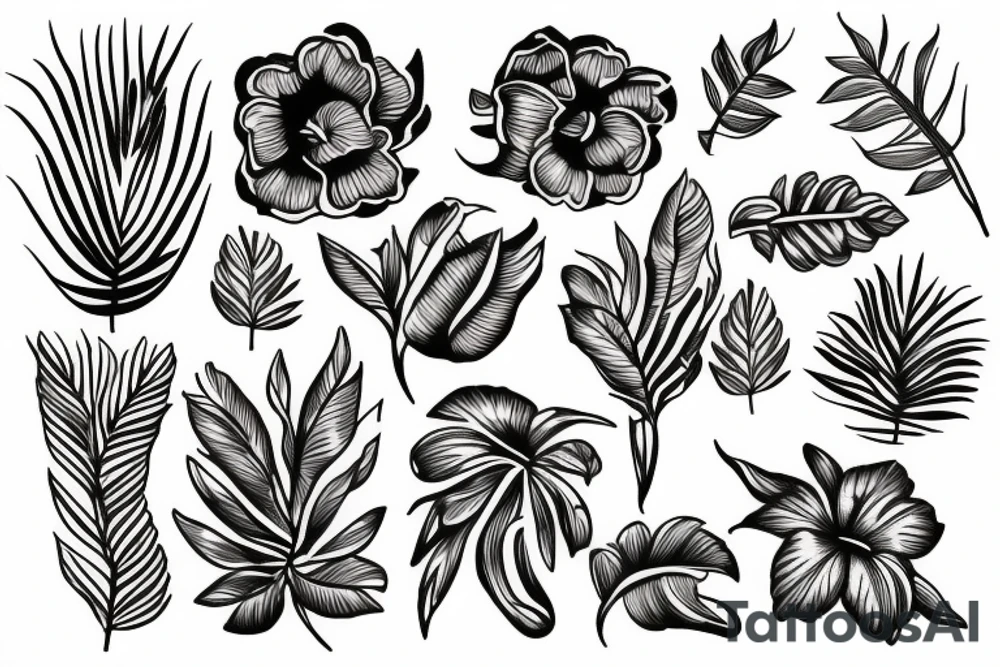 Tropical flowers tattoo idea