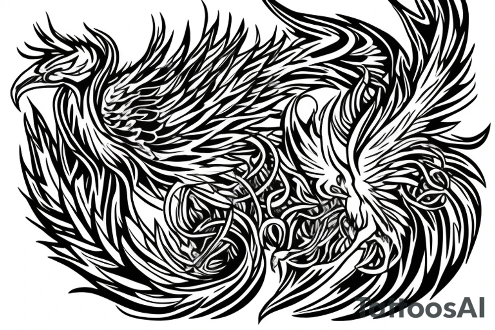 phoenix nest detailed realistic with fire tattoo idea