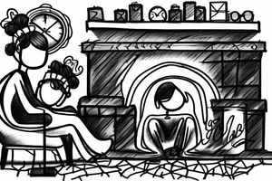 two people sitting of the bench in front of fireplace tattoo idea