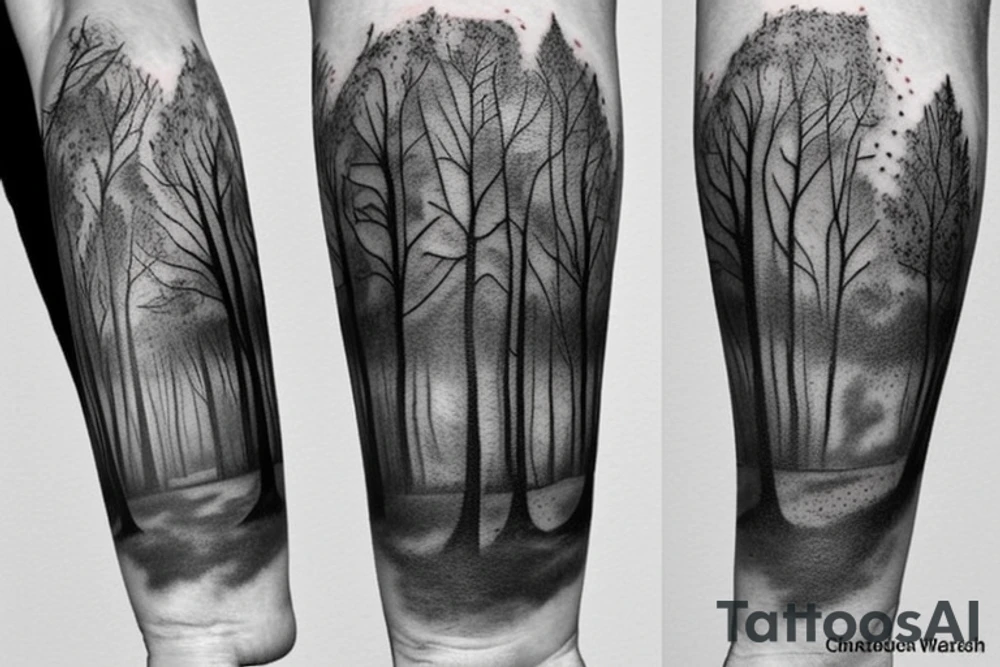forest with two men tattoo idea