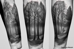 forest with two men tattoo idea