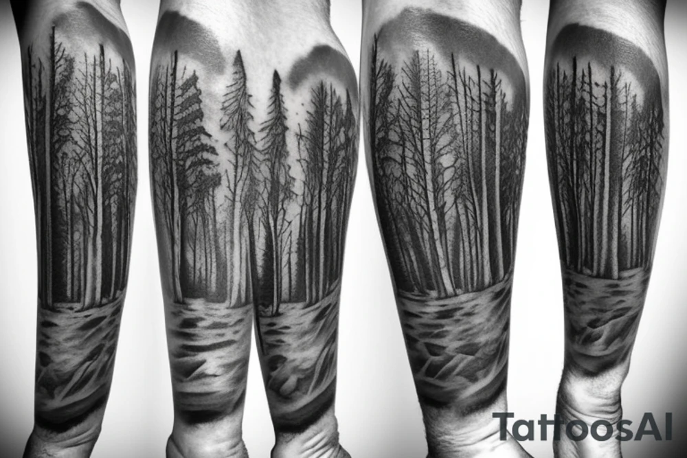 forest with two men tattoo idea