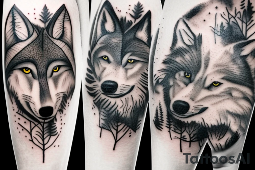 wolf in a forest tattoo idea