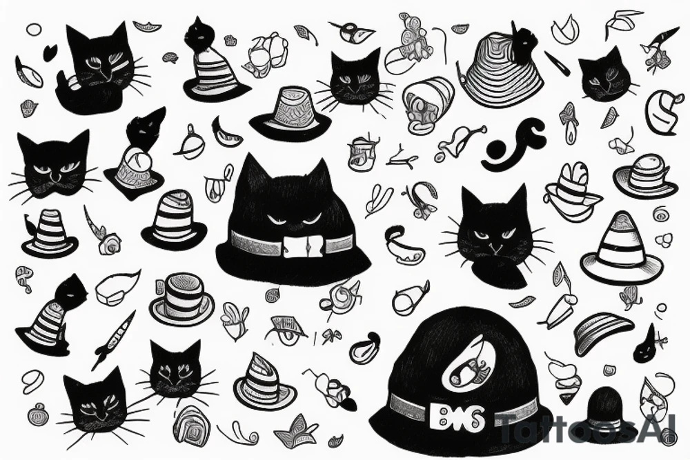 black cat with a funny hat and sweater tattoo idea