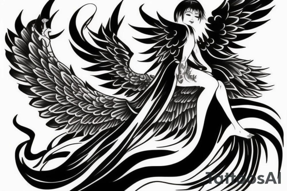 Female angel with wings descending from heaven tattoo idea