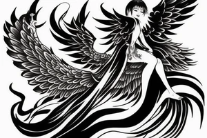 Female angel with wings descending from heaven tattoo idea