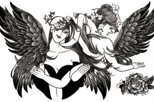 Female angel with wings descending from heaven tattoo idea