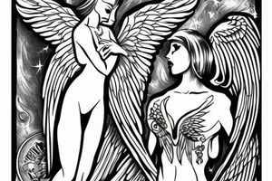 Female angel with wings descending from heaven tattoo idea