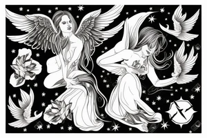 Female angel with wings descending from heaven tattoo idea