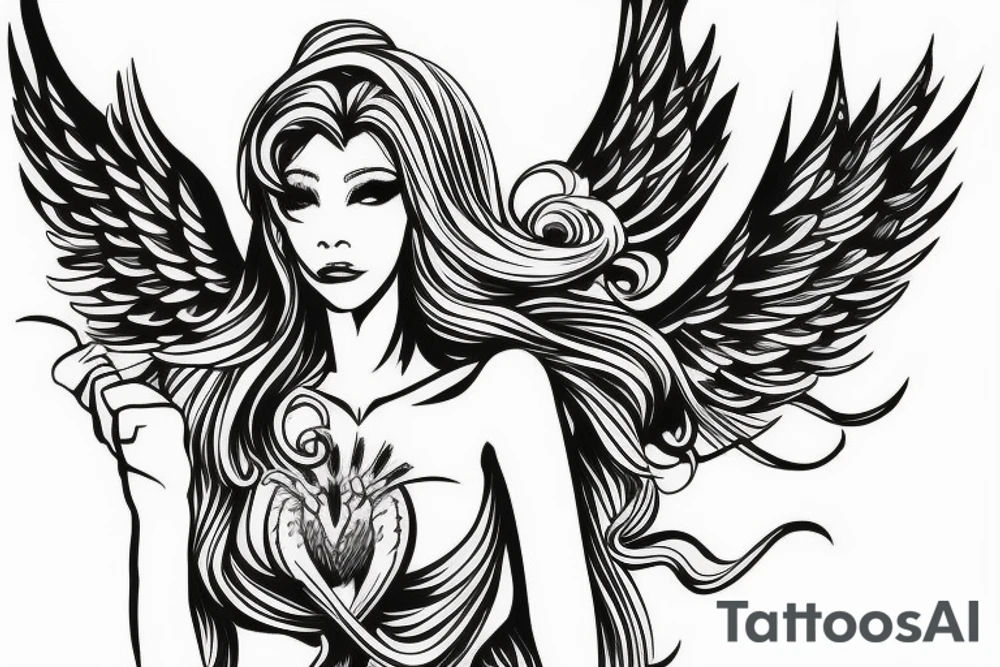 Female angel with wings descending from heaven tattoo idea