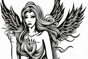 Female angel with wings descending from heaven tattoo idea