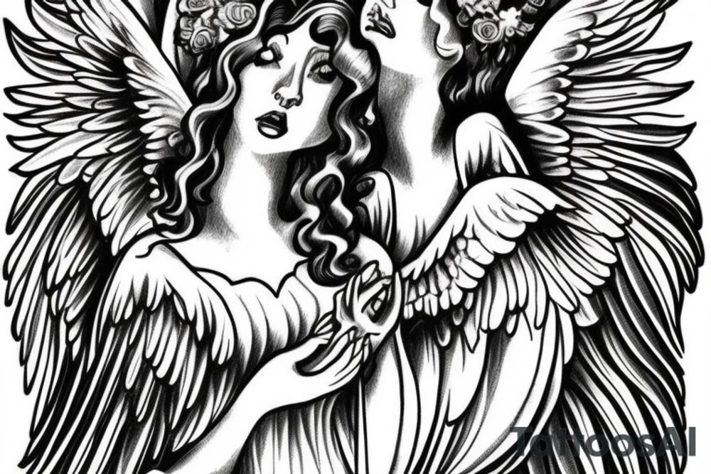 mother angel with wings descending from heaven tattoo idea