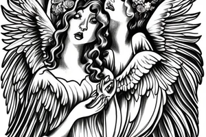 mother angel with wings descending from heaven tattoo idea
