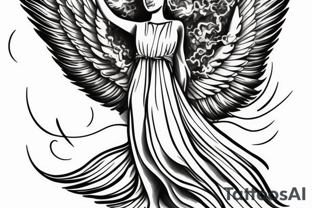 mother angel with wings descending from heaven tattoo idea