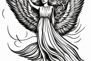 mother angel with wings descending from heaven tattoo idea