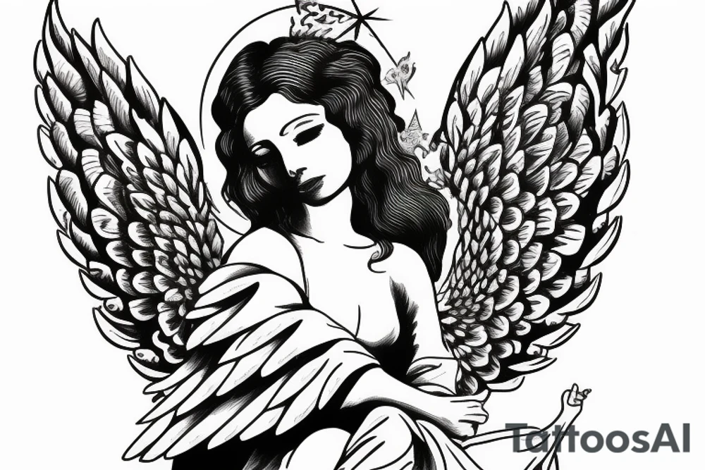 mother angel with wings descending from heaven tattoo idea