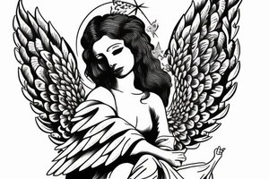 mother angel with wings descending from heaven tattoo idea