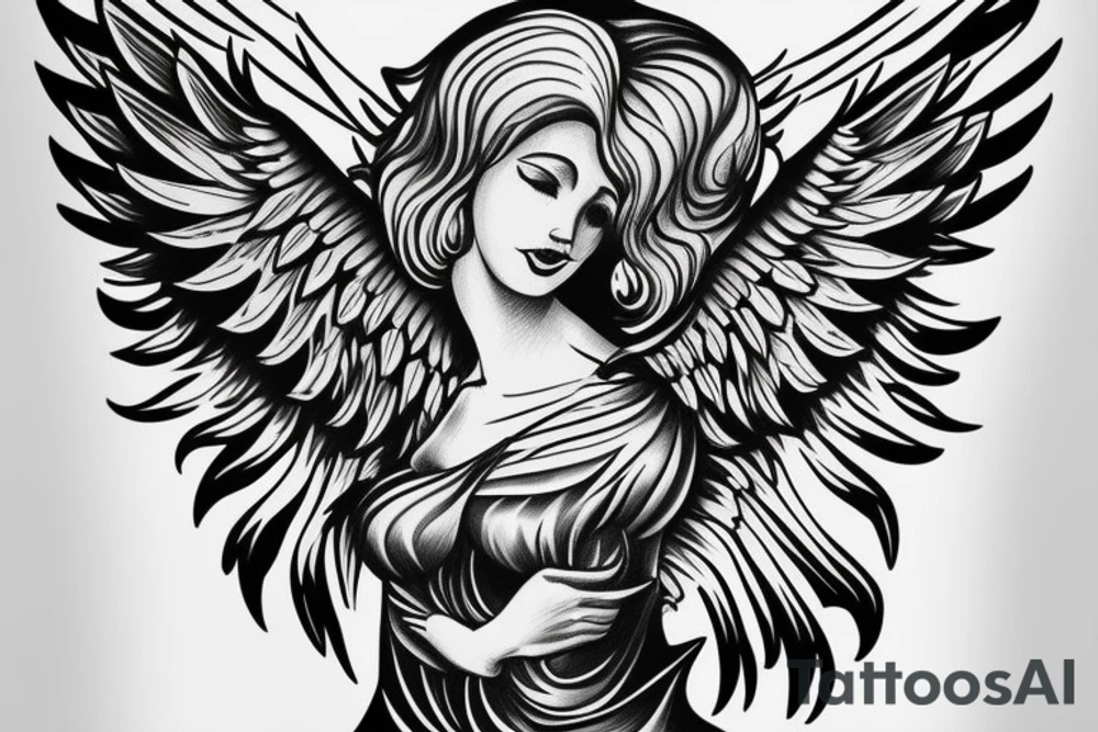mother angel with wings descending from heaven tattoo idea
