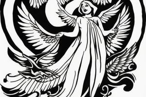 mother angel with wings flying down from heaven tattoo idea