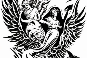 mother angel with wings flying down from heaven tattoo idea
