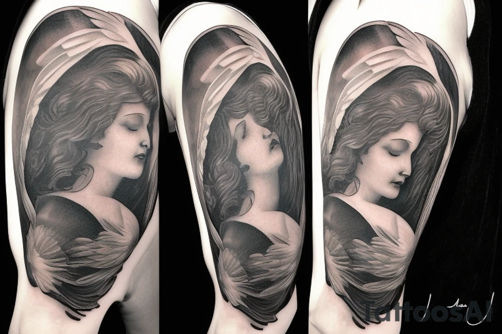 mother angel with wings flying down from heaven tattoo idea