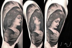 mother angel with wings flying down from heaven tattoo idea