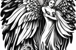 mother angel with wings flying down from heaven tattoo idea
