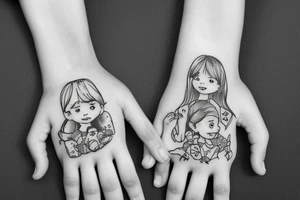 8 year old girl holding hand of 6 year old boy walking tattoo idea