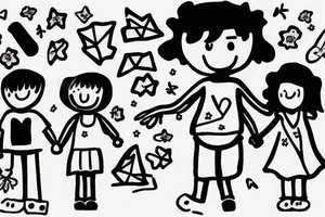 8 year old girl holding hand of 6 year old boy walking on a path tattoo idea