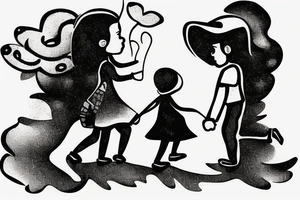 8 year old girl holding hand of 6 year old boy walking on a path tattoo idea