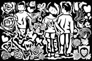 8 year old girl holding hand of 6 year old boy walking on a path tattoo idea