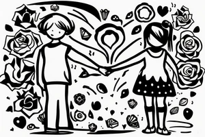 8 year old girl holding hand of 6 year old boy walking on a path tattoo idea
