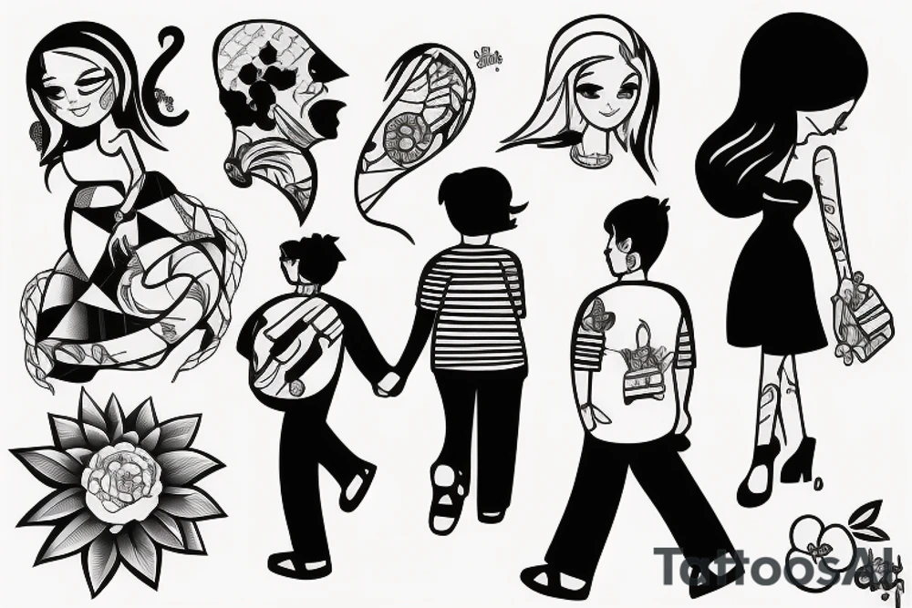 girl walking with a boy tattoo idea