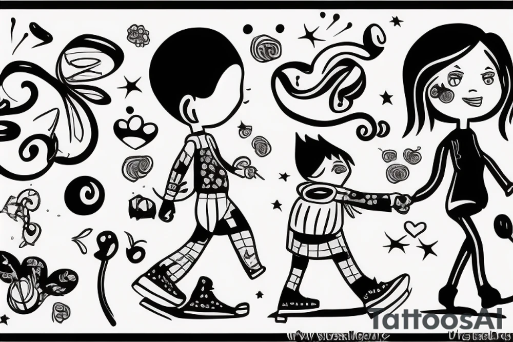 girl walking with a boy tattoo idea