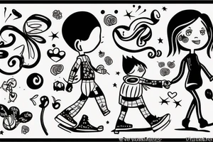 girl walking with a boy tattoo idea