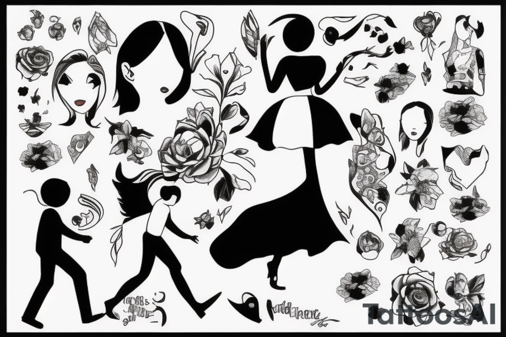 girl walking with a boy tattoo idea