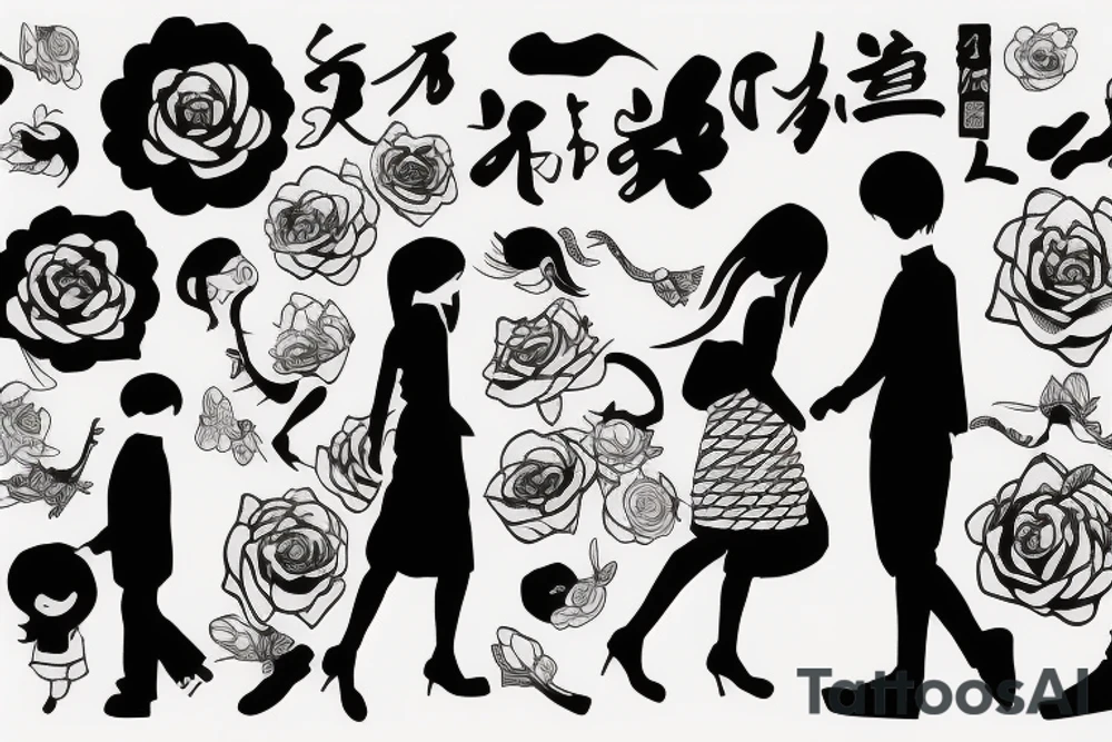 girl walking with a boy tattoo idea