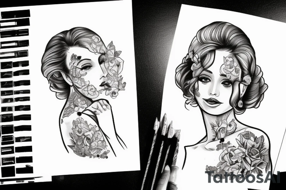 girl walking with a boy tattoo idea