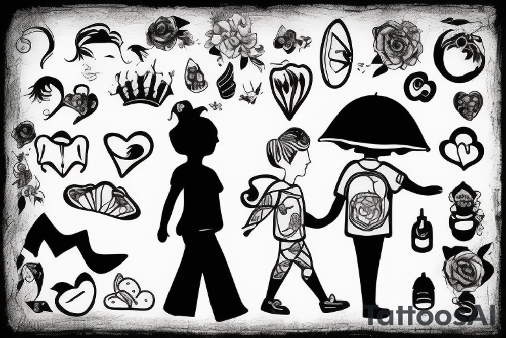 girl walking with a boy tattoo idea