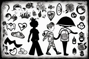 girl walking with a boy tattoo idea