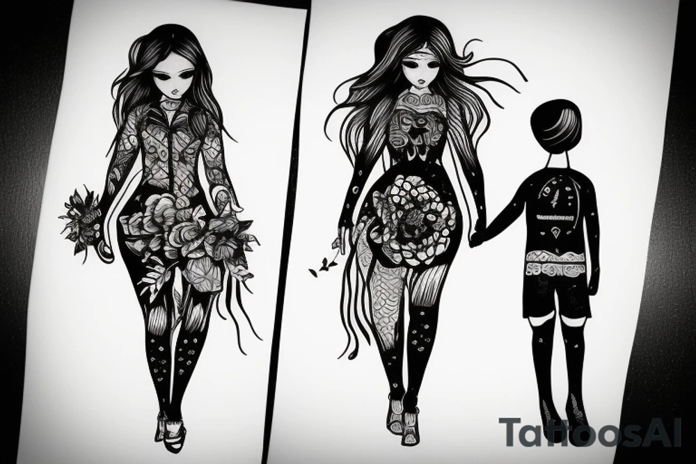 girl walking with a boy tattoo idea
