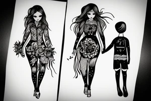 girl walking with a boy tattoo idea