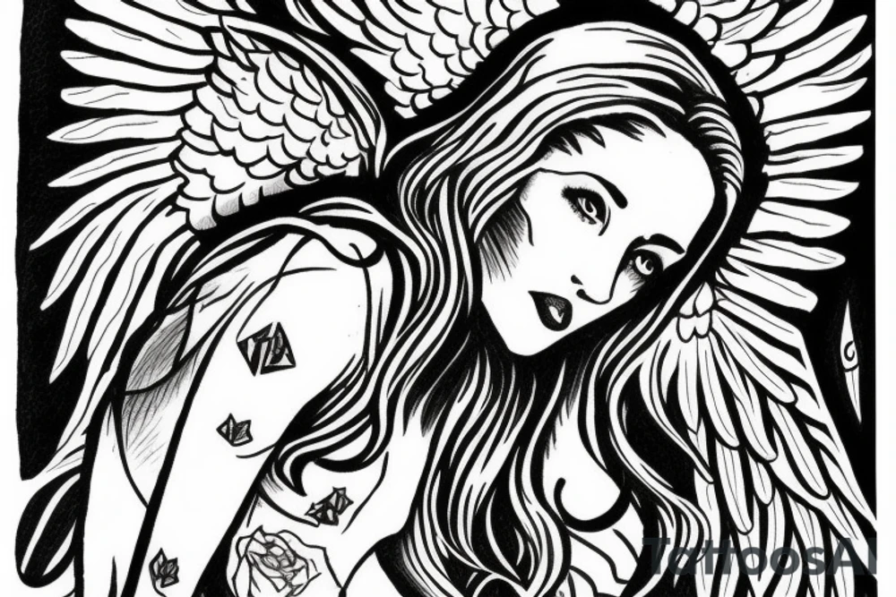 angel coming down from sky tattoo idea