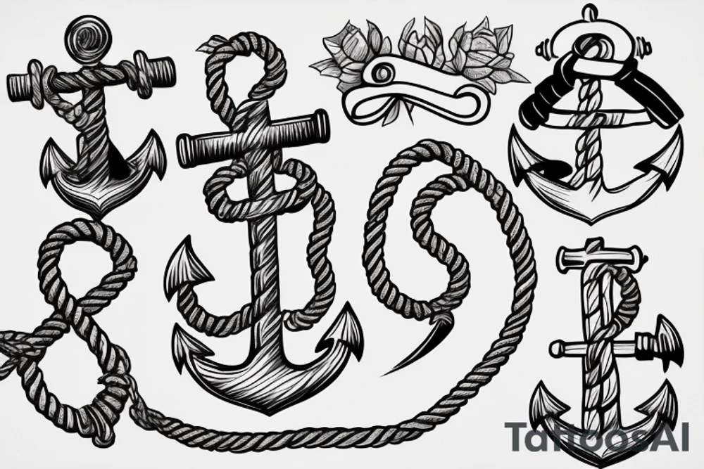 Anchor with a rope and ornamental details tattoo idea