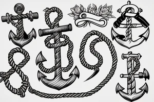 Anchor with a rope and ornamental details tattoo idea