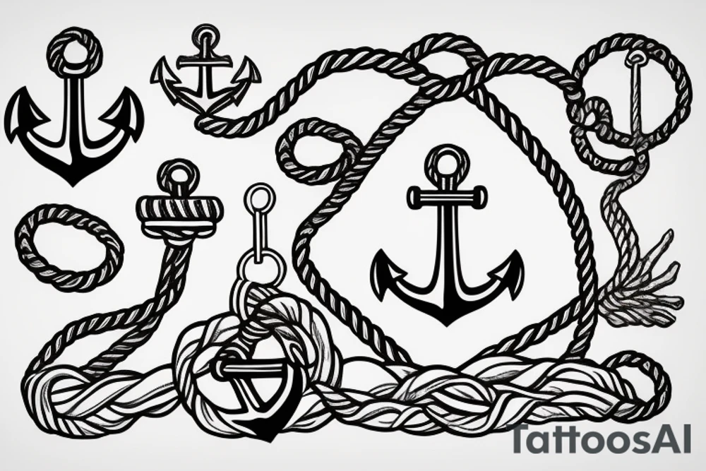 Anchor with a rope and ornamental details tattoo idea