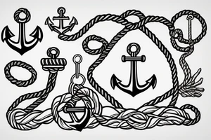 Anchor with a rope and ornamental details tattoo idea